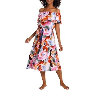 La Blanca Floral Off the Shoulder Cover-Up Midi Dress Size Small